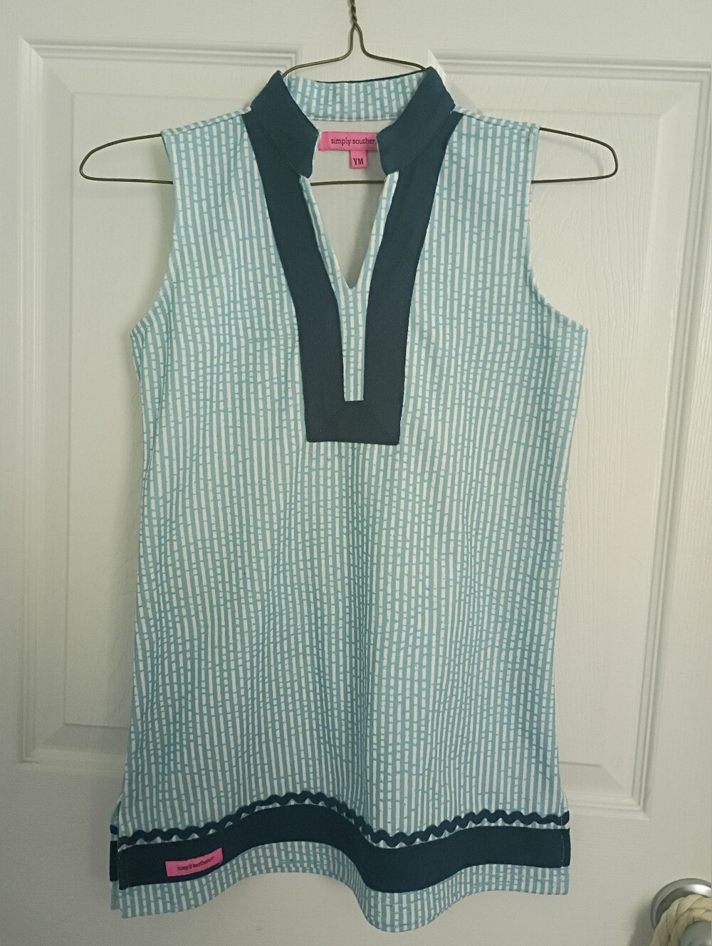 Simply Southern Girls Youth Medium Blue Striped Sleeveless Tunic Dress Casual
